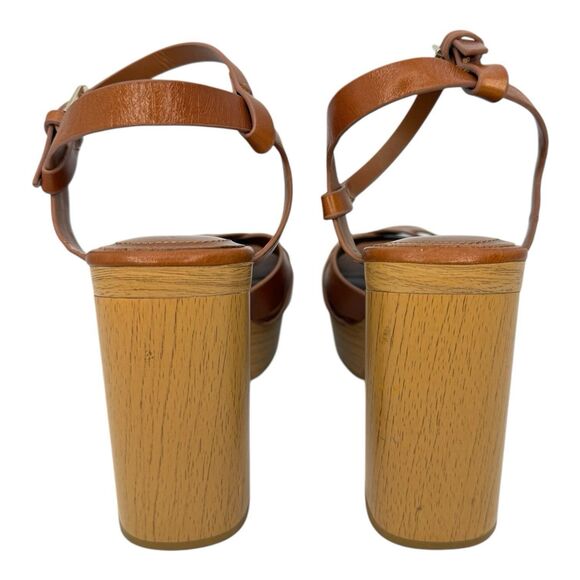 Zara Leather Platform retro chunky Strappy Wooden Heeled Sandals Size 40 - Picture 4 of 8